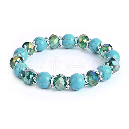 Vintage Round Synthetic Turquoise Beaded Bracelets for Women FL7669-4-1