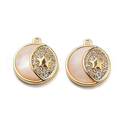 Natural White Shell & Clear Cubic Zirconia & Brass Charms BSHE-G034-34G-1