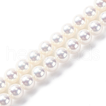 UV Plating Pearlized Glass Pearl Beads Strands GLAA-F128-01A-T1-1