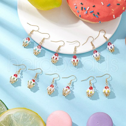 Ice Cream Cup Handmade Glass Seed Beads Dangle Earrings for Women EJEW-MZ00392-1