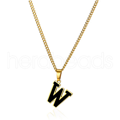 304 Stainless Steel Black Enamel Initial Pendant Twisted Chain Necklaces WG978E8-23-1