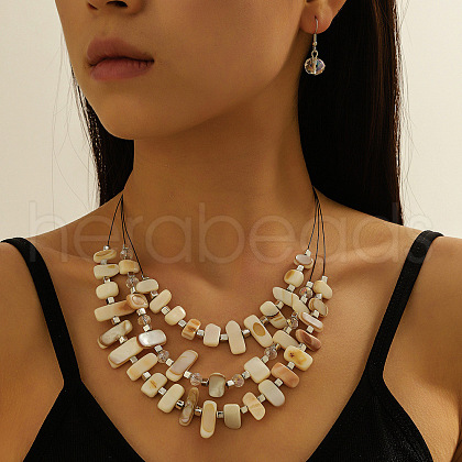 Retro Alloy Resin Dangle Earrings & Multi-Layered Necklaces Sets FS-WG198EF-11-1