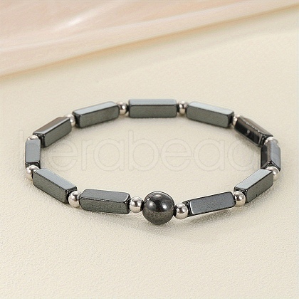 Synthetic Hematite Beaded Stretch Bracelets for Men Women WGE4A78-09-1
