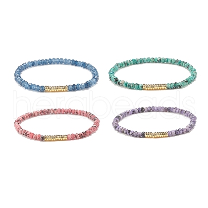 Natural Malaysia Jade(Dyed) Rondelle Beaded Stretch Bracelet with Brass BJEW-JB07967-1