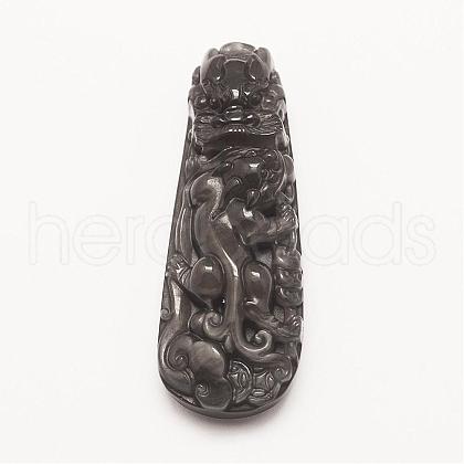 Carved Natural Ice Rainbow Obsidian Big Pendants G-G660-43-1
