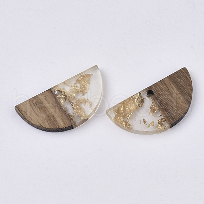 Transparent Resin & Walnut Wood Pendants RESI-S358-54-A01-1