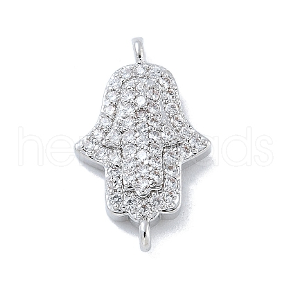 Rack Plating Brass Micro Pave Clear Cubic Zirconia Religion Hamsa Hand Connector Charms KK-A23410-053P-1