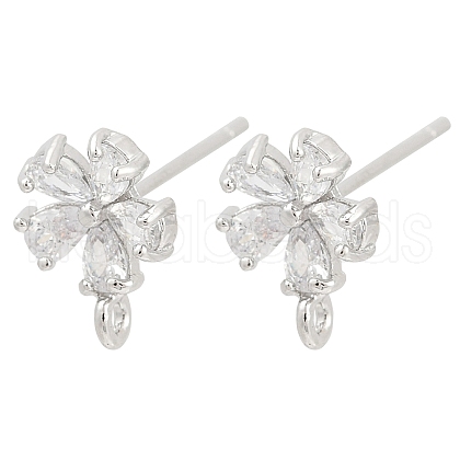 Brass Micro Pave Clear Cubic Zirconia Stud Earring Findings KK-Z099-02P-01-1