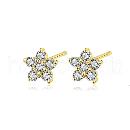Elegant Sterling Silver Plum Cubic Zirconia Blossom Stud Earrings for Women VQ1749-1-1