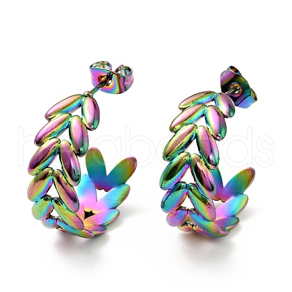 Rainbow Color Leaf Wrap Stud Earrings EJEW-G293-03M-1