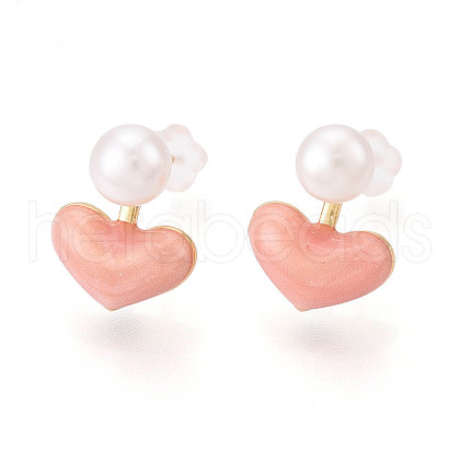 Mother's Day Jewellery Heart Brass Natural Pearl Stud Earrings PEAR-N020-06Y-1
