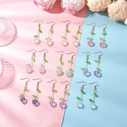 9 Pairs Flower Glass Dangle Earrings EJEW-JE06445-1