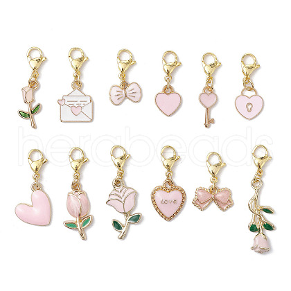 12Pcs Valentine's Day Alloy Enamel Heart Rose Pendant Decorations HJEW-JM02833-02-1