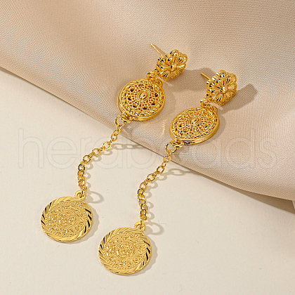 Hollow Flower with Coin Brass Tassel Stud Earrings VS6437-1