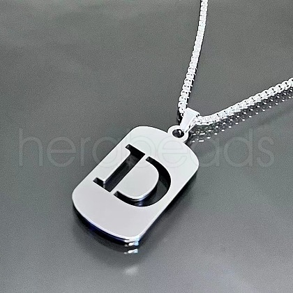 Rectangle with Laser Cut Letter 201 Stainless Steel Initial Pendant Necklaces WGA5E8C-04-1