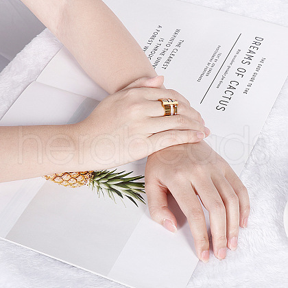 Roman Numerals 304 Stainless Steel & Crystal Rhinestone & Natural Shell Finger Rings FS-WGD9A22-01-1
