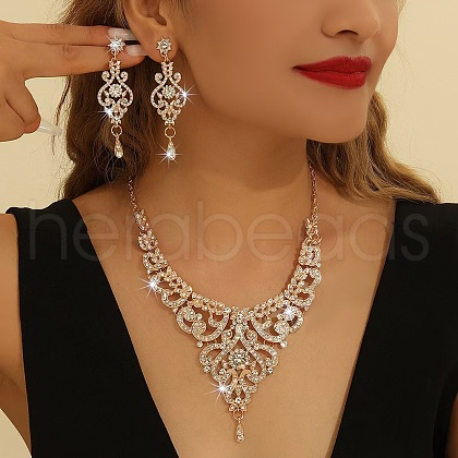 Zinc Alloy Rhinestone Dangle Earrings & Bib Necklaces Sets for Women FS-WGB2FE8-01-1