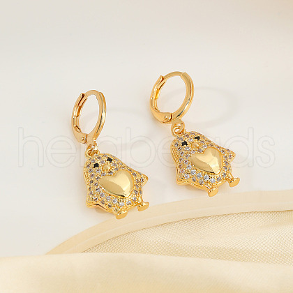 Fashionable Brass Clear Cubic Zirconia Bird with Heart Hoop Earrings PQ1512-2-1