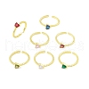 Mother's Day Rings Cubic Zircona Heart Open Cuff Ring RJEW-H103-05G-1
