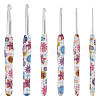 HOBBIESAY 6Pcs 6 Colors Flower Pattern TPR with Aluminium Crochet Hooks TOOL-HY0001-08-1