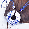Retro Ethnic Porcelain Pendant Adjustable Polyester Cord Necklaces for Women FS-WGD020A-04-1