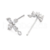 Cross Brass Micro Pave Cubic Zirconia Stud Earrings Finding KK-Z084-02P-2