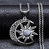 Gothic Moon Sun 304 Stainless Steel Pave Natural Labradorite Pendant Necklaces for Women FS-WG56BEB-04-1