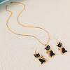 Cat Shape Zinc Alloy Enamel Pendant Necklaces & Dangle Earrings Sets FS-WG2319B-01-1