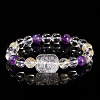 Natural Quartz Crystal & Amethyst & Ctrine Round Beads Stretch Bracelets WGD3ECB-07-1