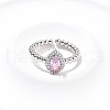 Teardrop Brass Micro Pave Cubic Zirconia Cuff Bangles & Rings Sets for Women SJEW-R002-04P-02-2