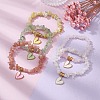 Valentine's Day Theme Alloy and Acrylic Natural Rainbow Moonstone/ Lemon Jade/Prehnite/ Rose Quartz/Sunstone Chip Gemstone Stretch Bracelet with Heart Charm BJEW-JB09579-5