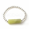 Natural Taiwan Jade Column Beaded Finger Ring with Synthetic Hematite RJEW-JR00461-01-3