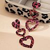 Heart with Leopard Print Alloy Tassel Stud Earrings EJEW-Z112-05G-1