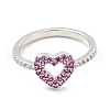 Rack Plating Brass Micro Pave Camellia & Crystal Cubic Zirconia Heart Rings RJEW-E064-15P-2