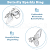 FIBLOOM 4Pcs 4 Style Rhinestone Butterfly Open Cuff Rings Set RJEW-FI0001-14-4