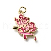 October Breast Cancer Pink Awareness Ribbon Brass Enamel Pendants KK-G525-10G-07-1