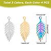 DICOSMETIC 12Pcs 3 Colors Ion Plating(IP) 201 Stainless Steel Pendants STAS-DC0003-15-4
