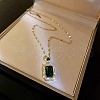 Micro Pave Cubic Zirconia and Alloy Square Pendants Necklace PW-WG28422-01-1