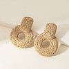 Rectangle with Flat Round Alloy Raffia Dangle Stud Earrings FS-WGEAAFD-06-1