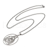 304 Stainless Steel Oval with Hollow Juses Pendant Necklaces NJEW-K283-05P-2
