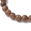 Natural Sandalwood & Agate Round Beaded Stretch Bracelets for Women BJEW-JB11929-03-4