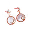 Natural Shell Moon & Star Asymmetrical Earrings with Clear Cubic Zirconia MOST-PW0001-061G-1