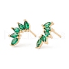 Green Clear Cubic Zirconia Leaf Stud Earrings KK-E005-22G-1