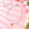 Acrylic Heart Pendant ABS Plastic Imitation Pearl & Glass Seed Beaded Double Layer Necklaces NJEW-JN05290-02-1