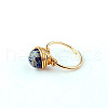 Iron Wire Wrapped Natural Imperial Jasper Round Beaded Cuff Rings WGDBE9A-10-4