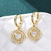 Heart with Flat Round Brass Micro Pave Clear Cubic Zirconia Hoop Earrings KK-D363-11A-G-5