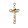 Brass Orange Red Cubic Zirconia Cross Connector Charms ZIRC-I070-018G-1