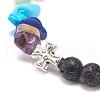 Natural & Synthetic Gemstone Chips Stretch Bracelet with Alloy Cross BJEW-JB08583-6