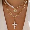 Cross Alloy with Plastic Pearl Pendant Necklaces WGAF0E8-01-1