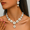Flower Alloy Crystal Rhinestone & Plastic Pearl Link Chain Necklaces & Stud Dangle Earrings Sets FS-WGC22CC-02-3